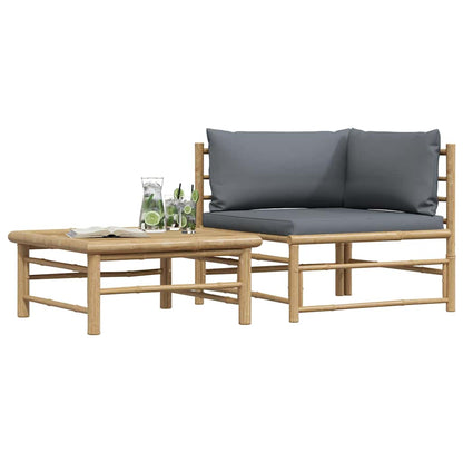Garden Lounge Set Dark grey Bamboo, Fabric (100% polyester) Medium