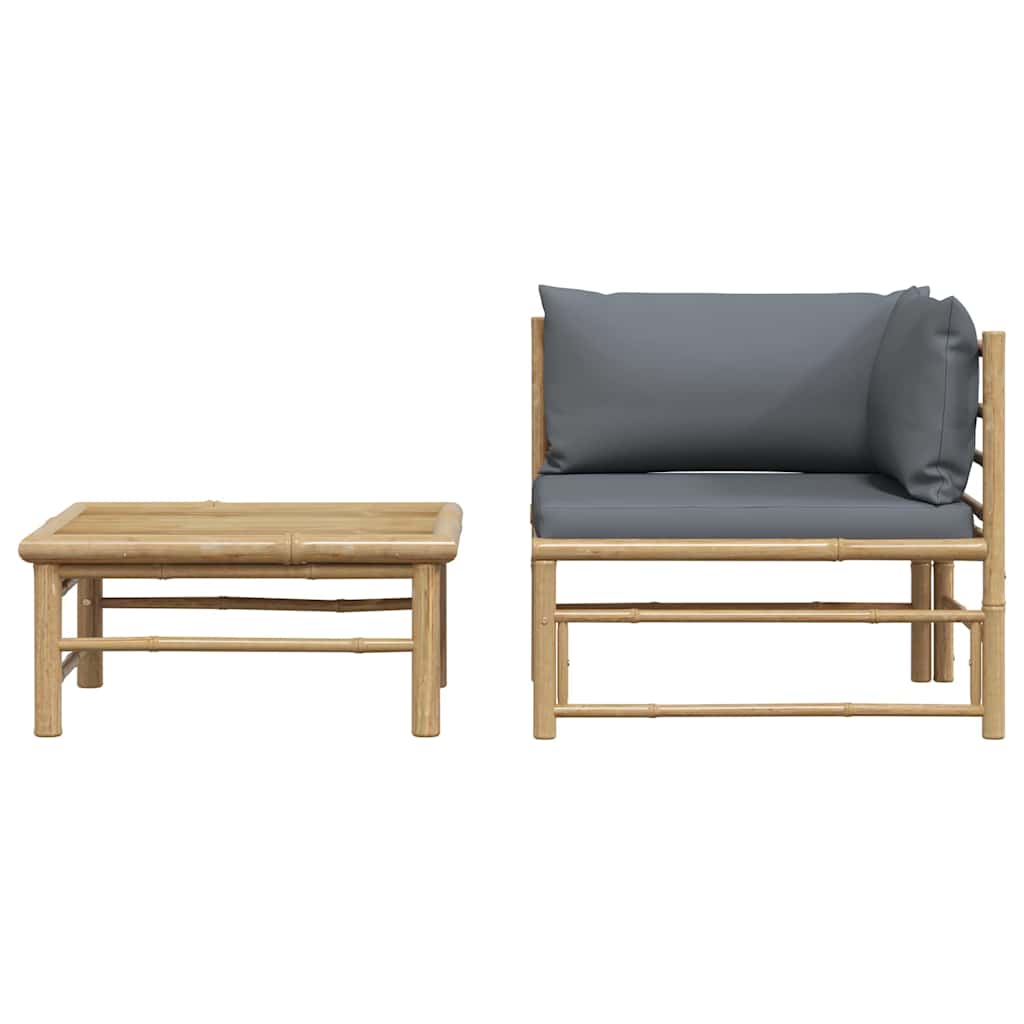 Garden Lounge Set Dark grey Bamboo, Fabric (100% polyester) Medium