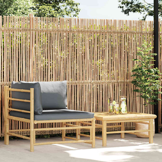 Garden Lounge Set Dark grey Bamboo, Fabric (100% polyester) Medium