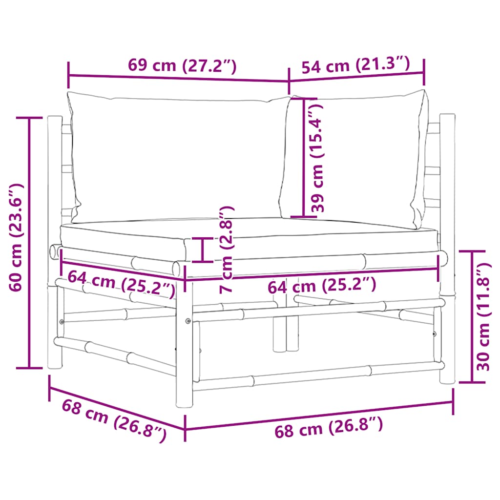 Corner Sofa Dark grey Bamboo and polyester fabric Standard