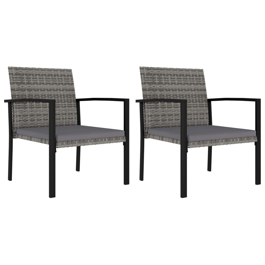 Dining Chair Set of 2 Gray Poly rattan, powder-coated steel, fabric
