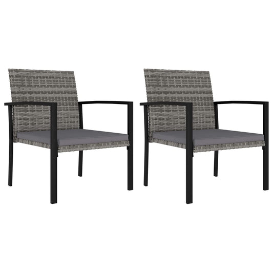 Dining Chair Set of 2 Gray Poly rattan, powder-coated steel, fabric