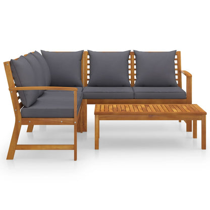 Garden Lounge Set Acacia wood with dark grey cushions