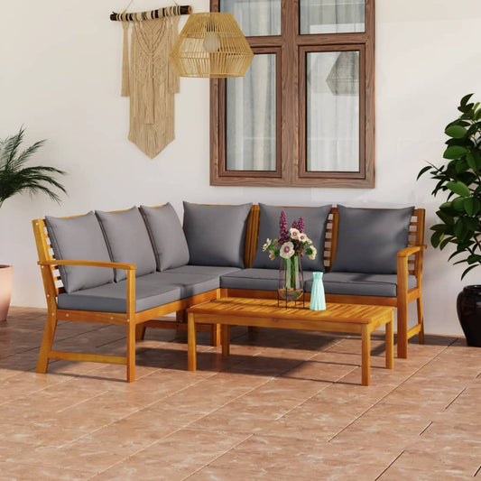 Garden Lounge Set Acacia wood with dark grey cushions