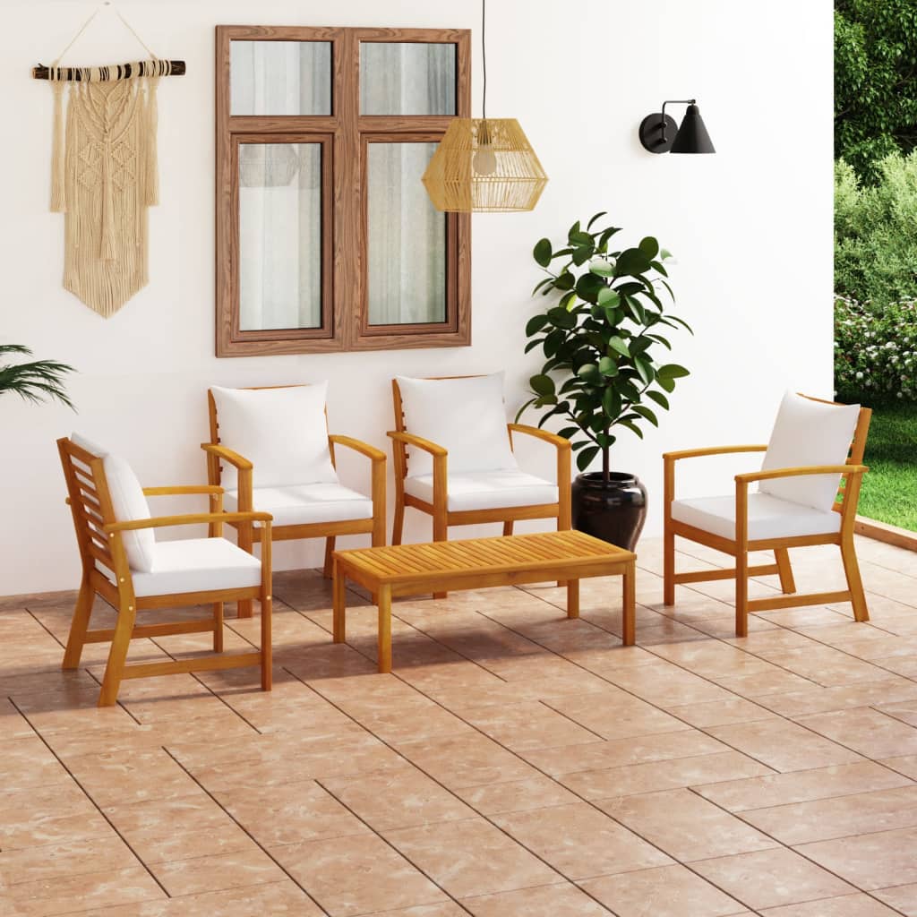 Garden Lounge Set Cream and Natural Wood