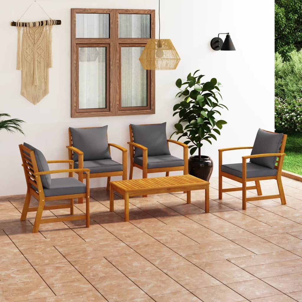 Garden Lounge Set Dark grey, Natural wood