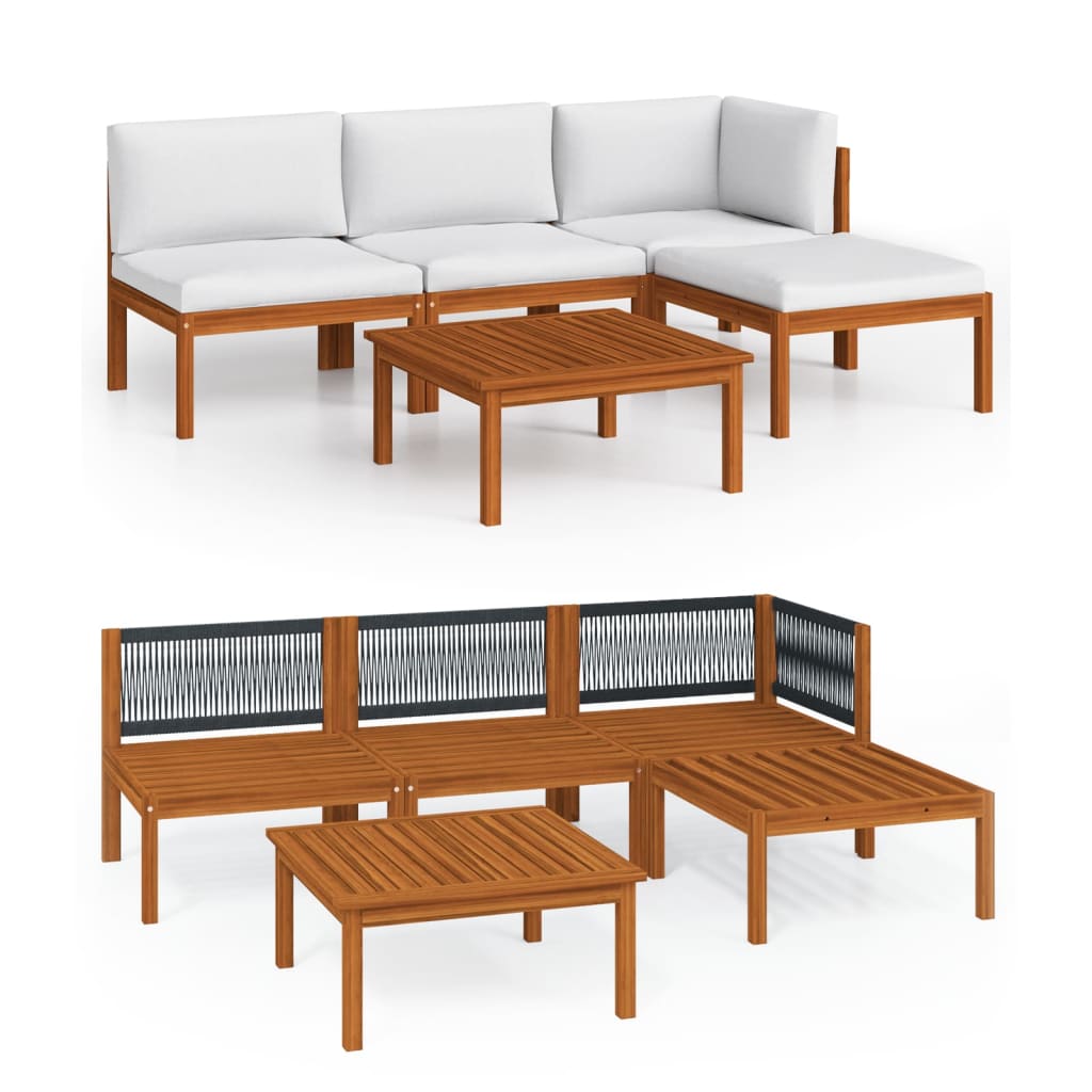 Garden Lounge Set Cream Solid Acacia Wood Medium Modular
