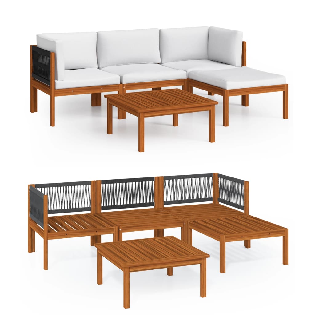 Garden Lounge Set Cream White Solid Acacia Wood 5 Piece Set