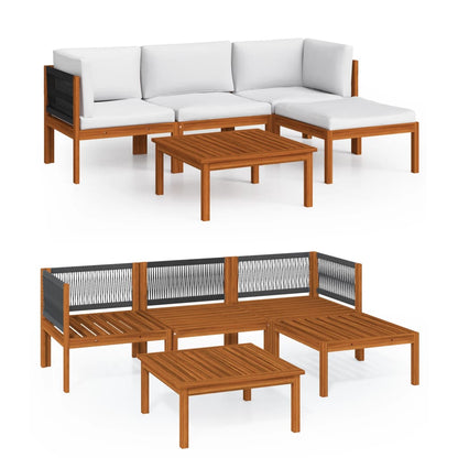 Garden Lounge Set Cream White Solid Acacia Wood 5 Piece Set