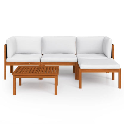 Garden Lounge Set Cream White Solid Acacia Wood 5 Piece Set