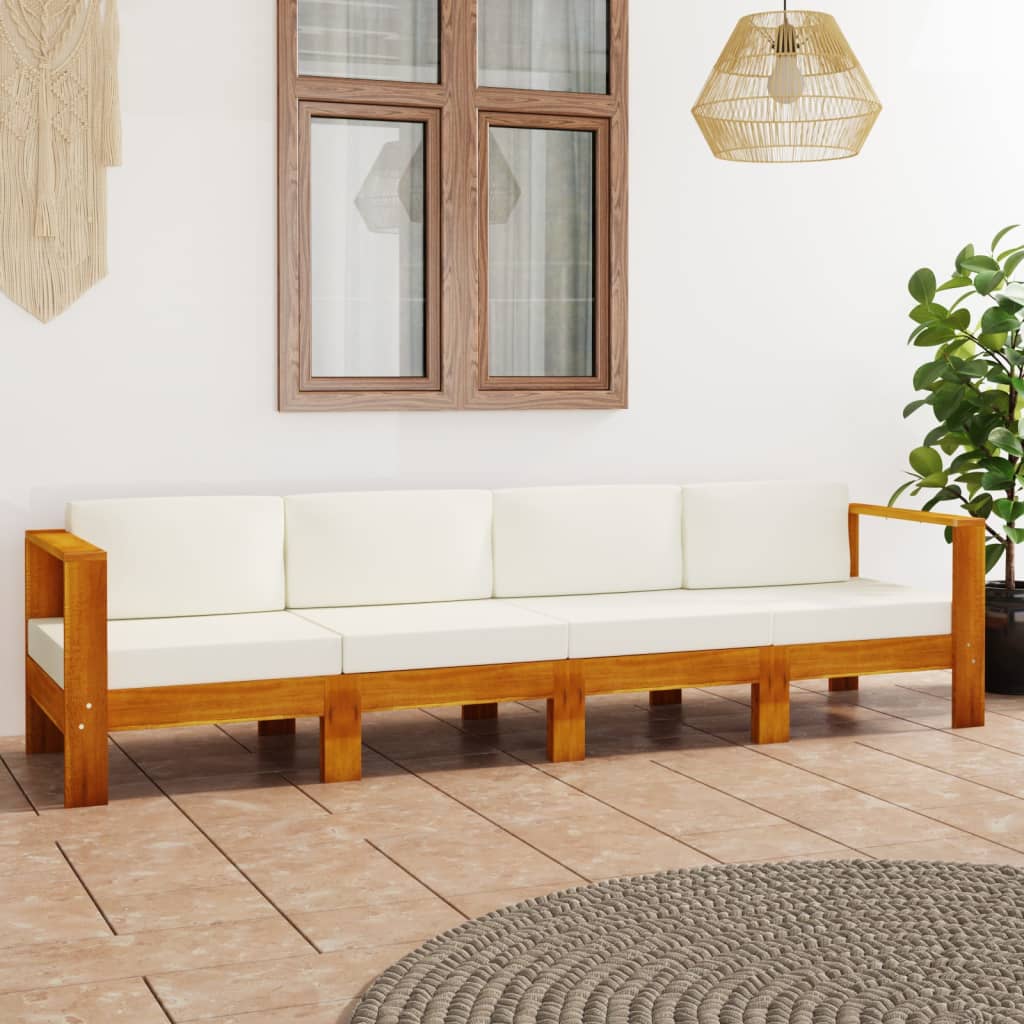Wooden Garden Sofa Cream White Solid Acacia wood, 100% polyester