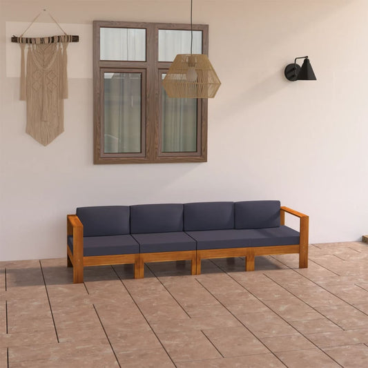 Wooden Garden Sofa Dark grey Solid acacia wood, 100% polyester