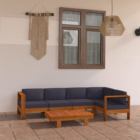 Wooden Lounge Set Dark grey Solid acacia wood, Polyester Large