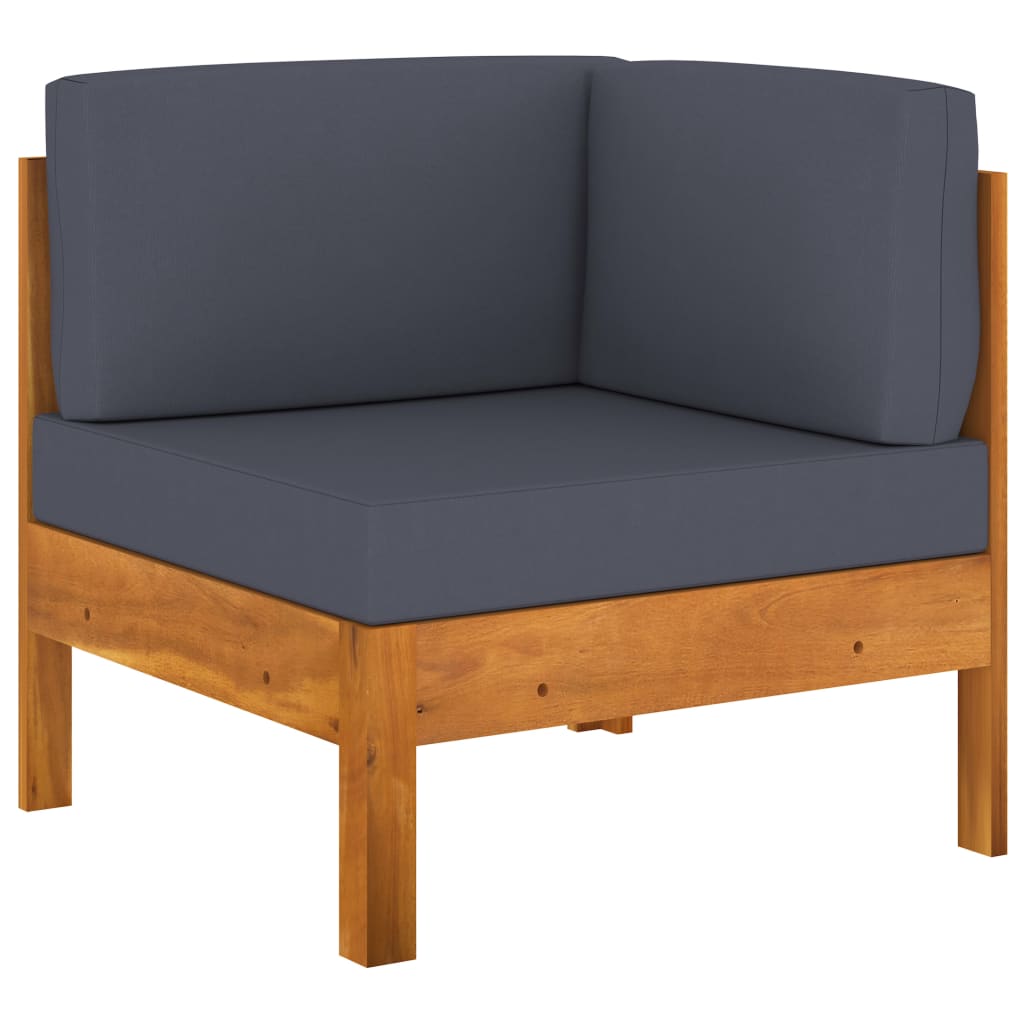Wooden Lounge Set Dark Grey Solid Acacia wood, 100% polyester fabric