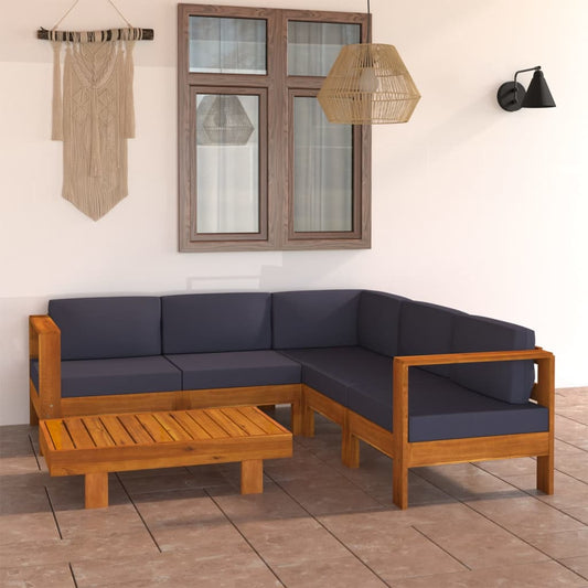 Wooden Lounge Set Dark Grey Solid Acacia wood, 100% polyester fabric