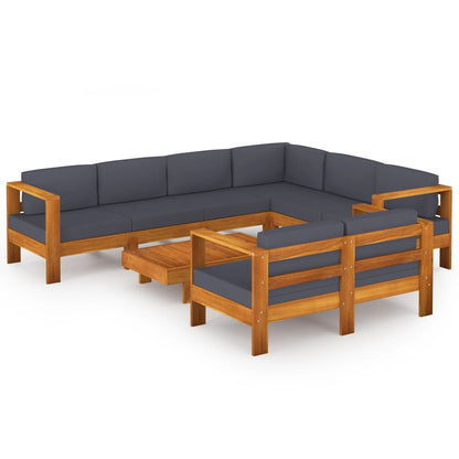 Wooden Lounge Set Dark Grey Solid Acacia Wood Large Durable
