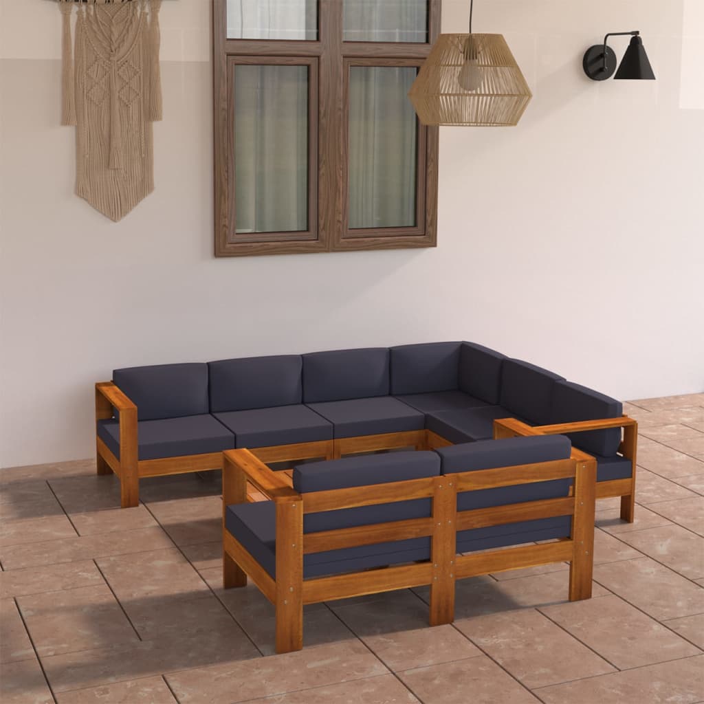 Wooden Lounge Set Dark Grey Solid Acacia Wood Large Durable