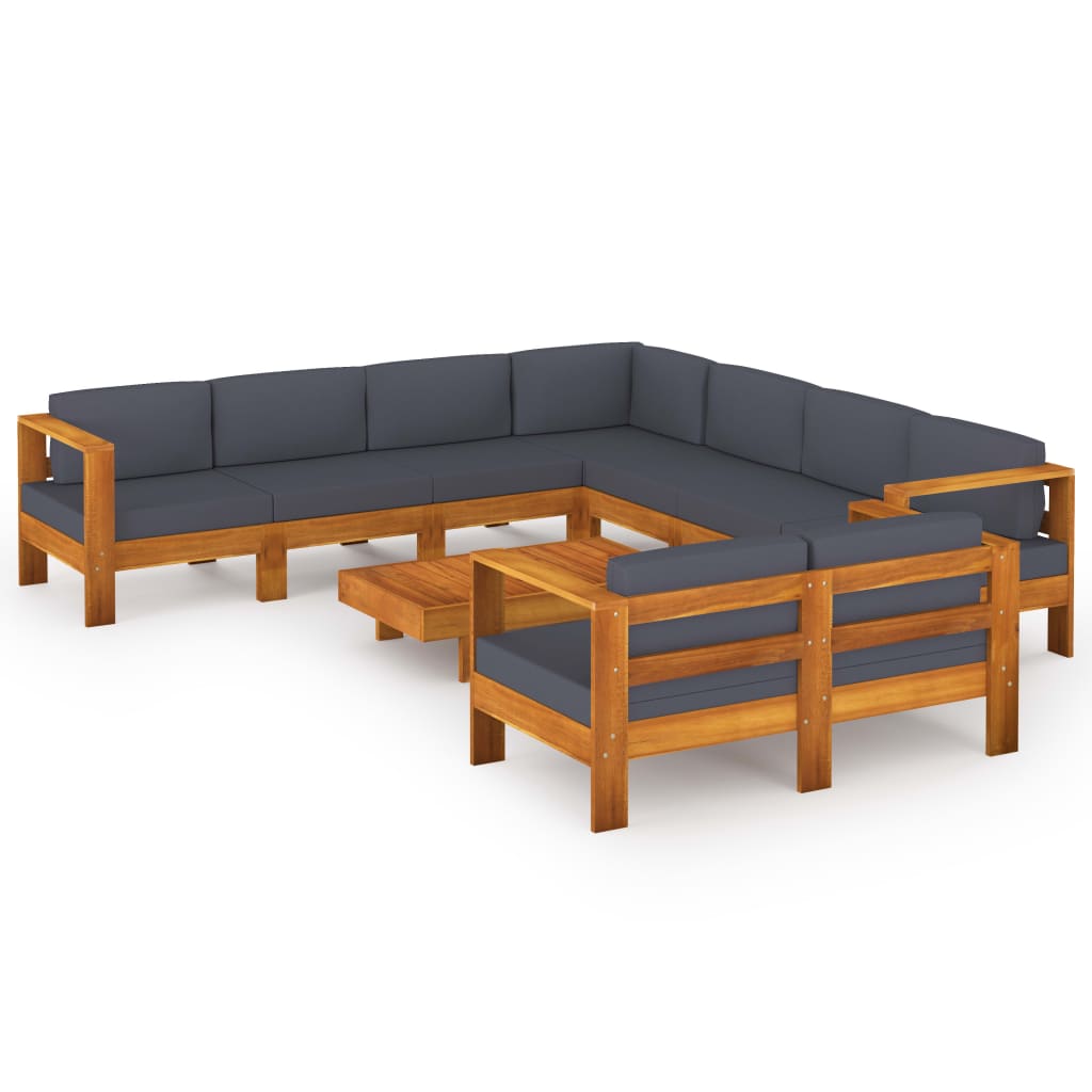 Wooden Lounge Set Dark grey Solid acacia wood, polyester fabric