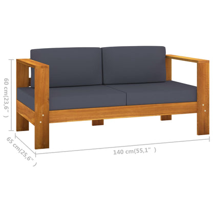 Wooden Lounge Set Dark grey Solid acacia wood, polyester fabric
