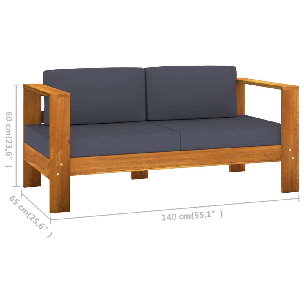 Wooden Lounge Set Dark grey Solid acacia wood, polyester fabric