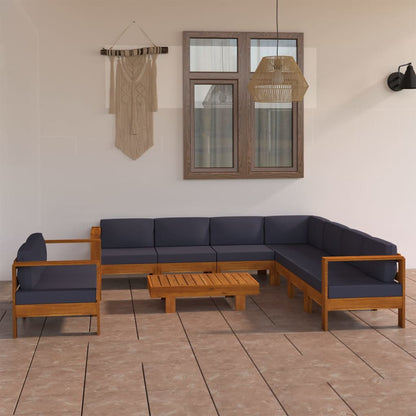 Wooden Lounge Set Dark grey Solid acacia wood, polyester fabric