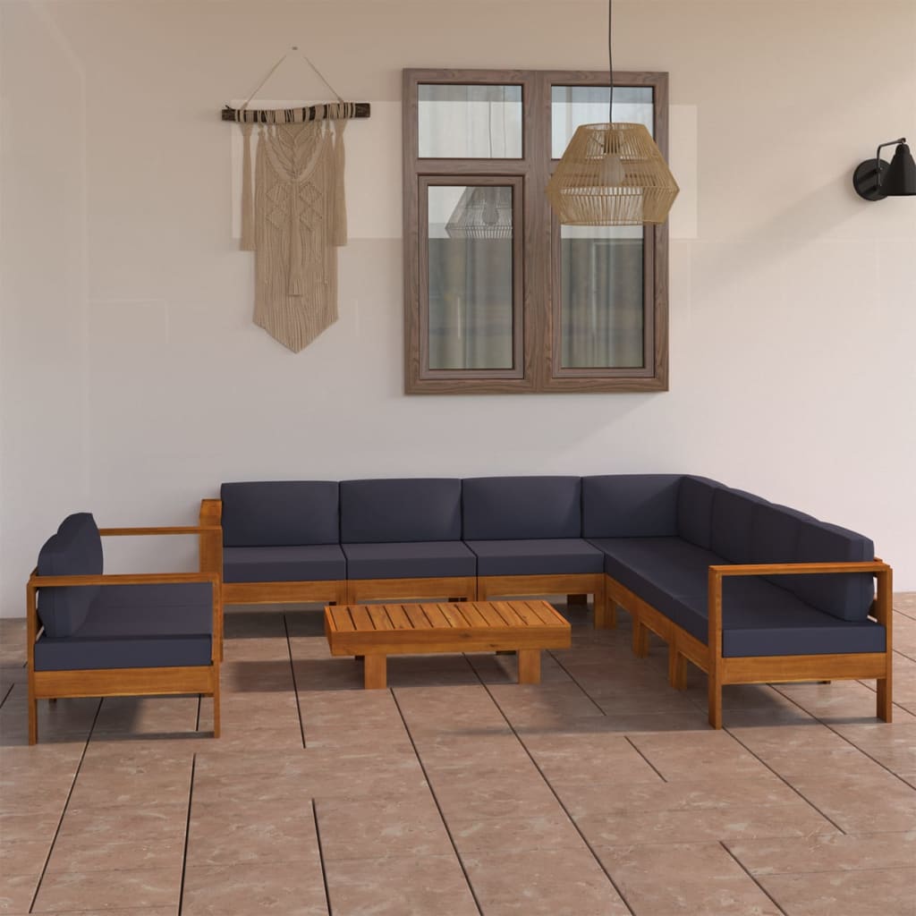 Wooden Lounge Set Dark grey Solid acacia wood, polyester fabric