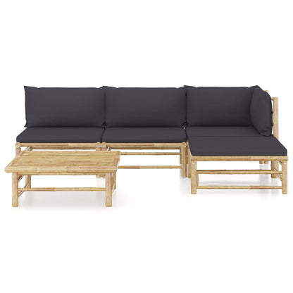 Garden Lounge Set Dark Grey, Bamboo Bamboo, Fabric (100% polyester)