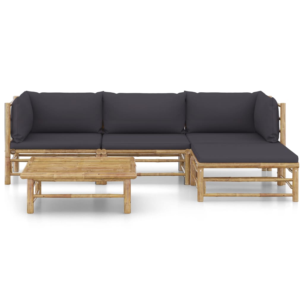 Garden Lounge Set Dark Grey Bamboo, Fabric (100% polyester) Medium