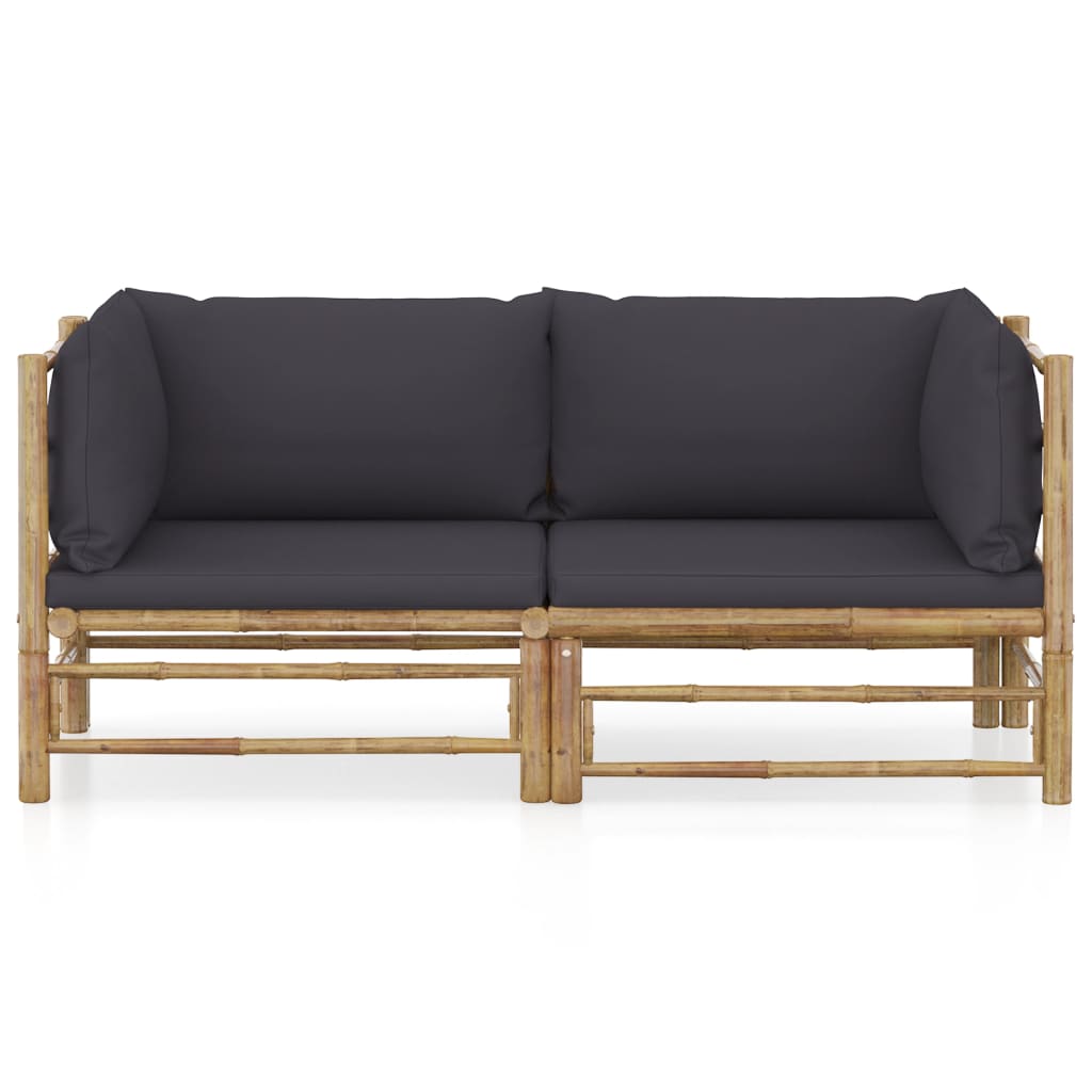 Garden Lounge Set Dark Grey Bamboo, Polyester Medium