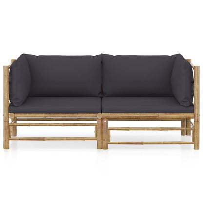 Garden Lounge Set Dark Grey Bamboo, Polyester Medium
