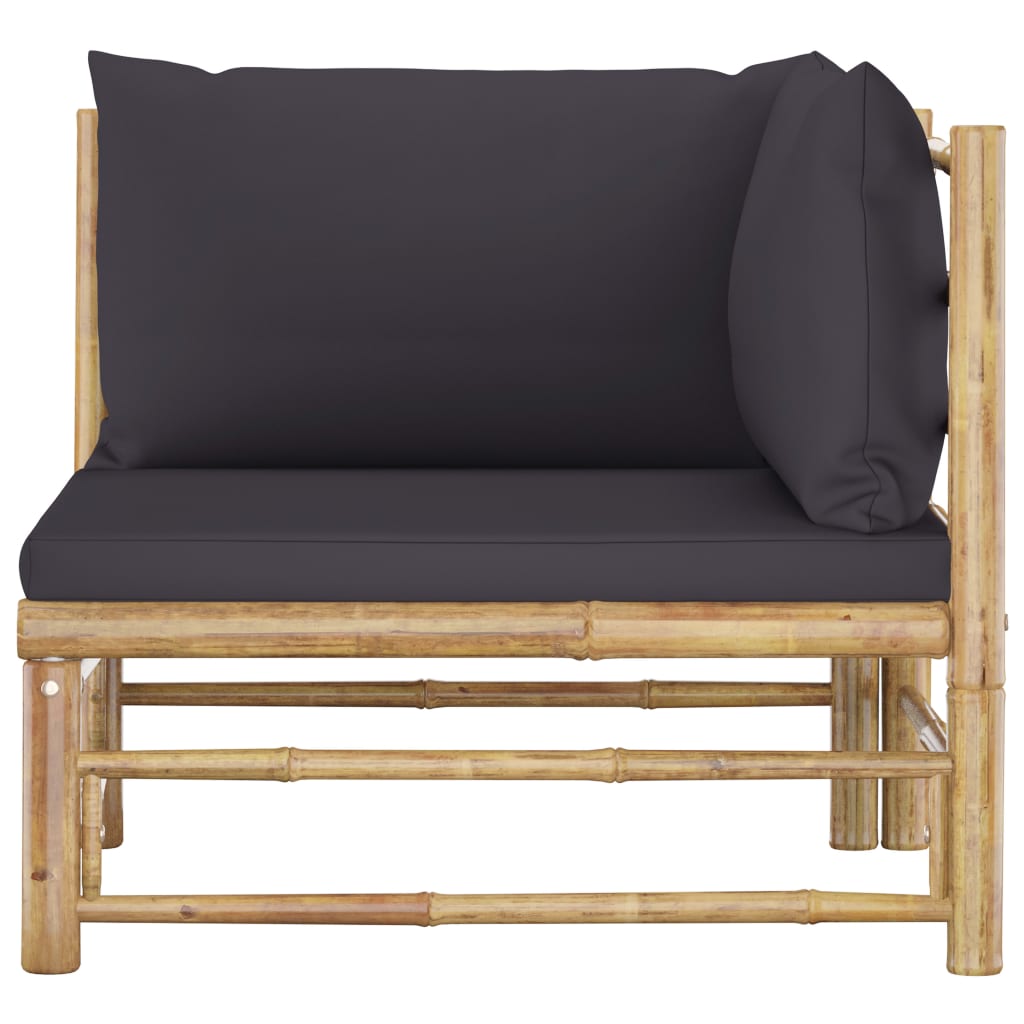 Garden Lounge Set Dark Grey Bamboo, Polyester Medium