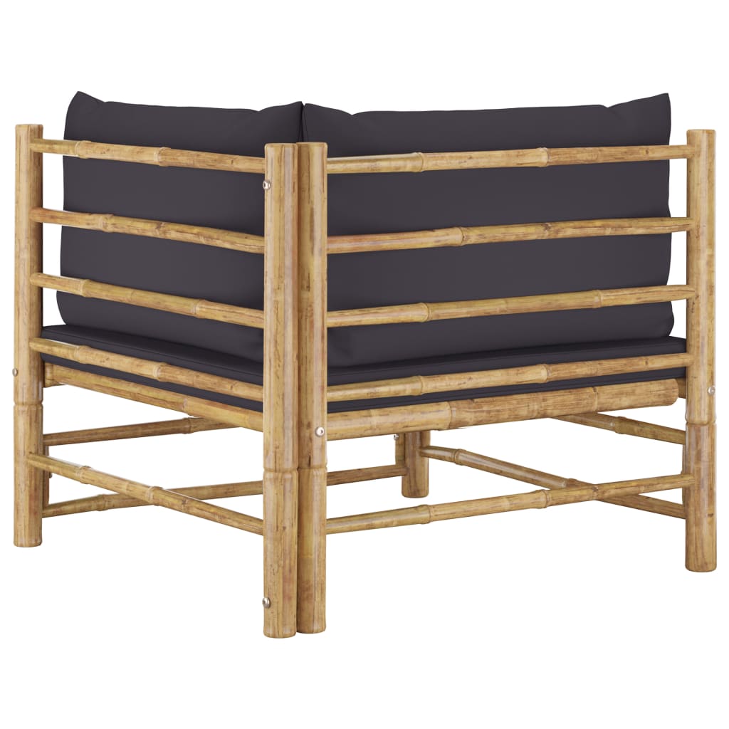 Garden Lounge Set Dark Grey Bamboo, Polyester Medium