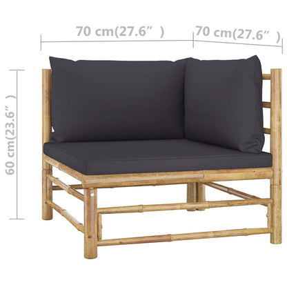 Garden Lounge Set Dark Grey Bamboo, Polyester Medium