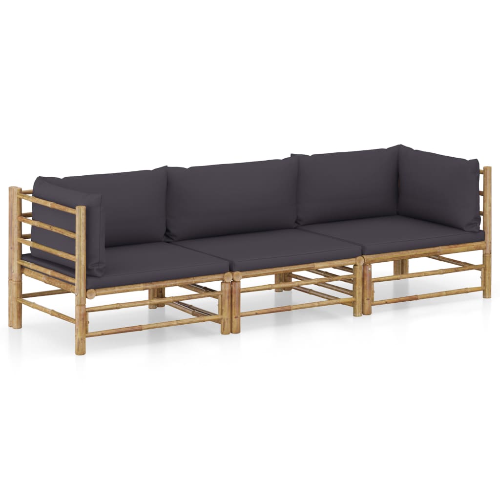 Garden Lounge Set Dark Grey Bamboo, Polyester Medium Modular