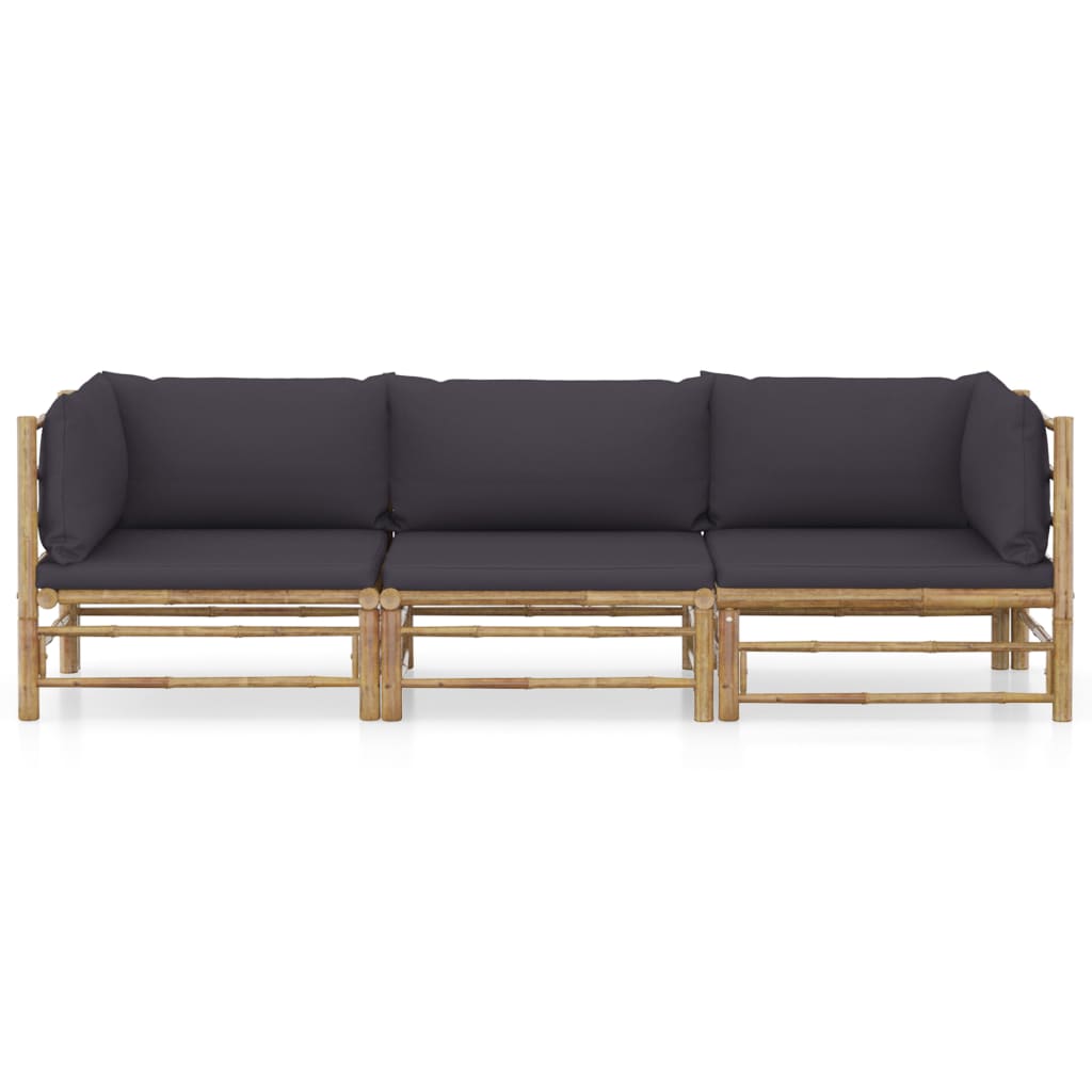 Garden Lounge Set Dark Grey Bamboo, Polyester Medium Modular
