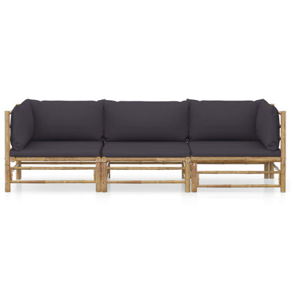 Garden Lounge Set Dark Grey Bamboo, Polyester Medium Modular