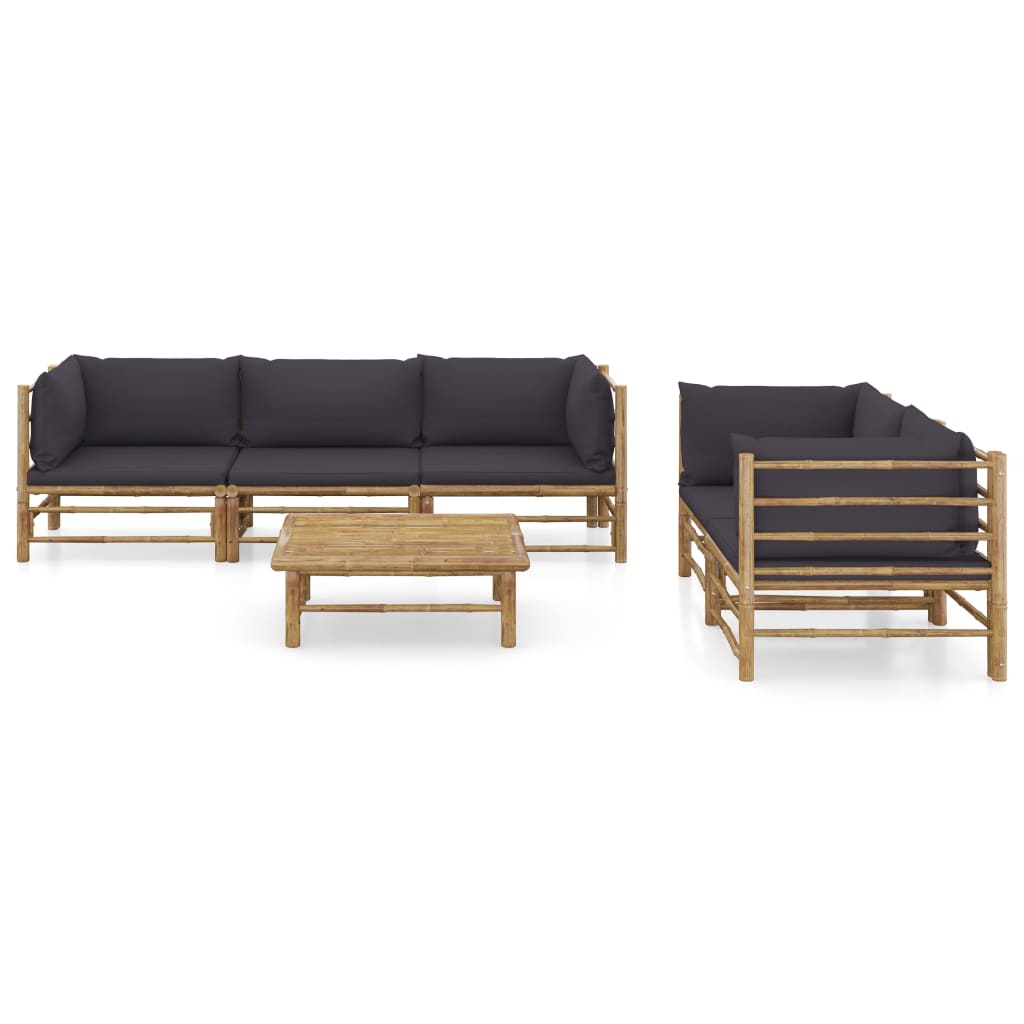 Garden Lounge Set Bamboo Set of 6 Removable Covers Outdoor Lounge