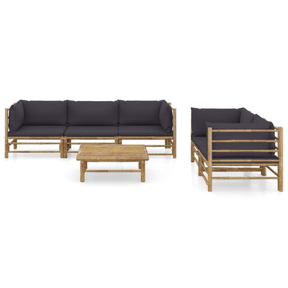 Garden Lounge Set Bamboo Set of 6 Removable Covers Outdoor Lounge
