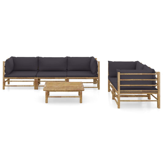 Garden Lounge Set Bamboo Set of 6 Removable Covers Outdoor Lounge