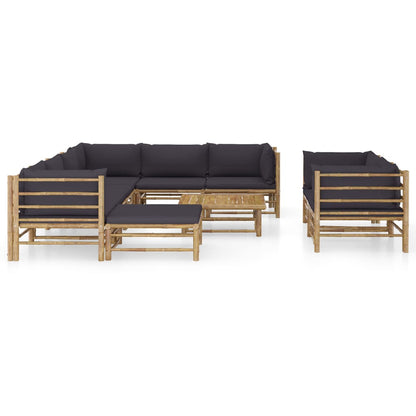 Garden Lounge Set Dark Grey Bamboo, Polyester 10 Piece Set