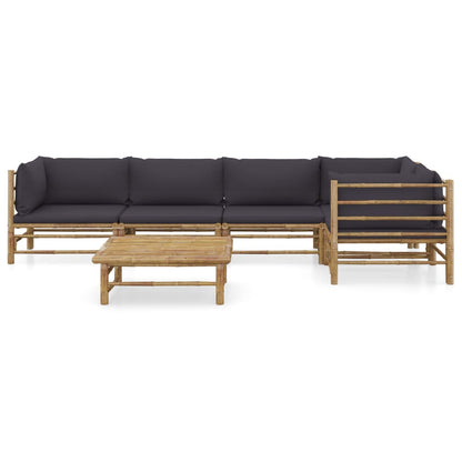 Garden Lounge Set Dark grey Bamboo and 100% polyester fabric Large