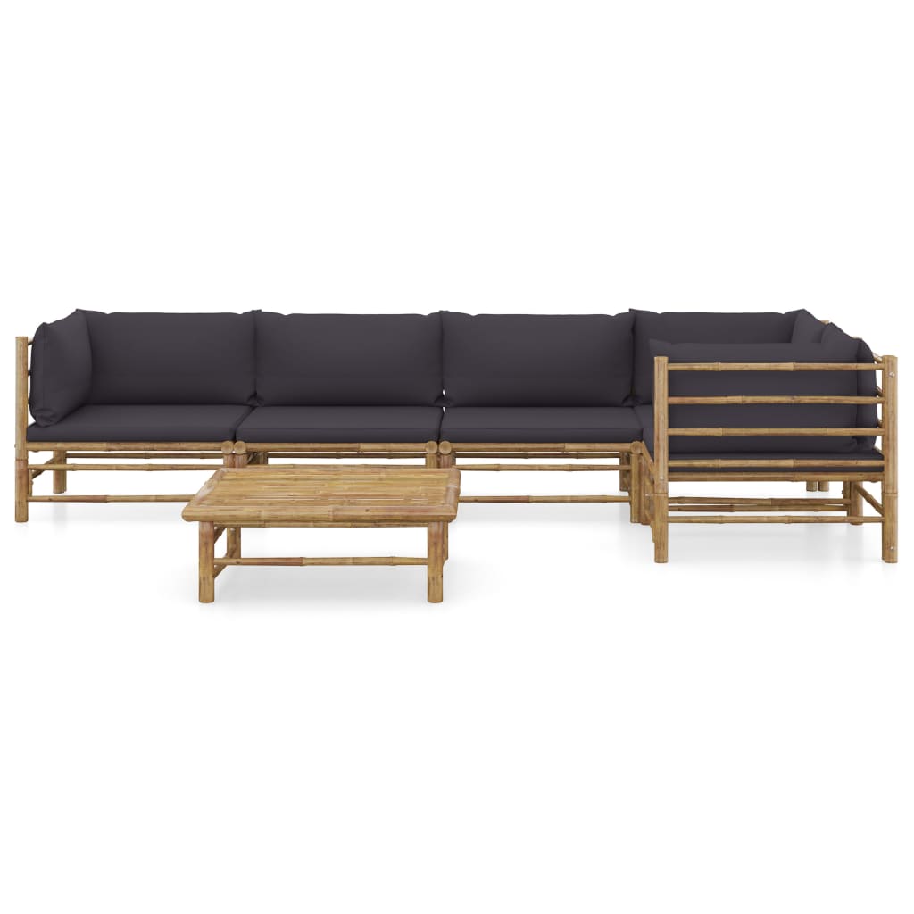Garden Lounge Set Dark grey Bamboo and 100% polyester fabric Large