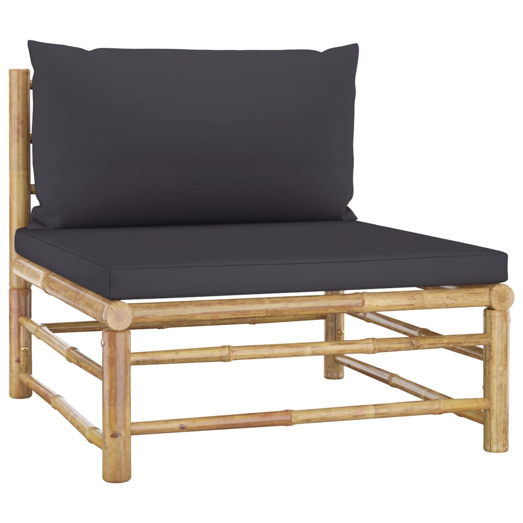 Garden Lounge Set Dark grey Bamboo and 100% polyester fabric Large