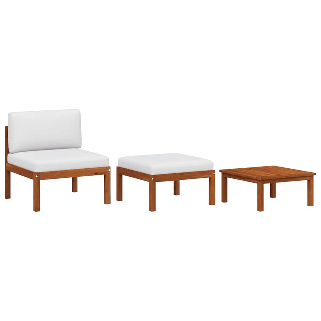 Garden Lounge Set Cream White, Black Solid Acacia Wood, Rope Medium