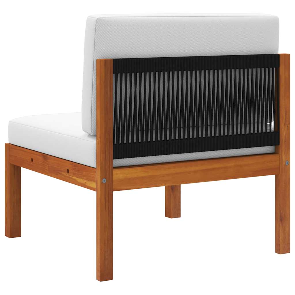 Garden Lounge Set Cream White, Black Solid Acacia Wood, Rope Medium