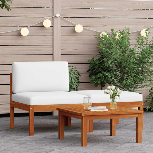 Garden Lounge Set Cream White, Black Solid Acacia Wood, Rope Medium