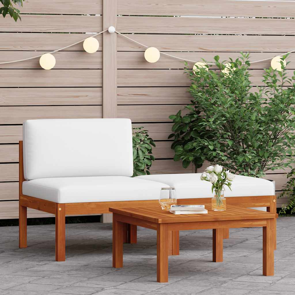 Garden Lounge Set Cream White, Black Solid Acacia Wood, Rope Medium