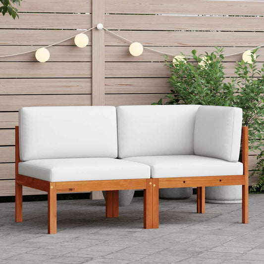 Garden Lounge Set Cream White, Black Solid Acacia Wood, Rope Medium
