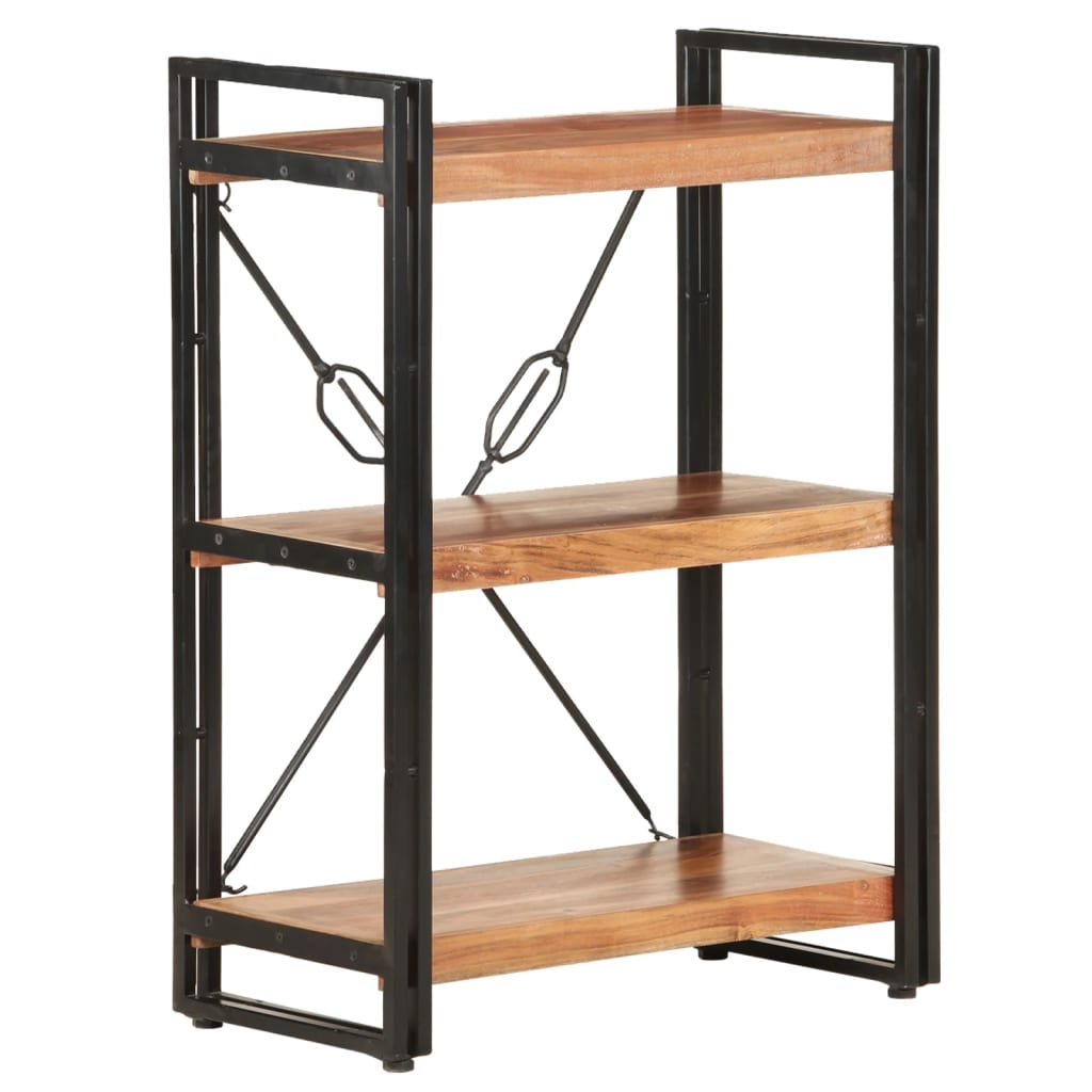 Bookcase Natural Wood Solid Acacia Wood, Powder-Coated Steel Medium