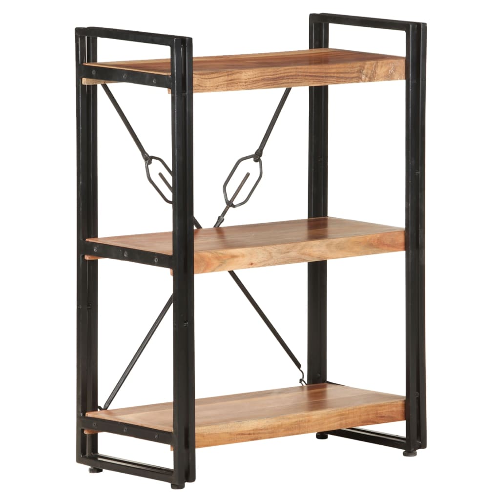 Bookcase Natural Wood Solid Acacia Wood, Powder-Coated Steel Medium